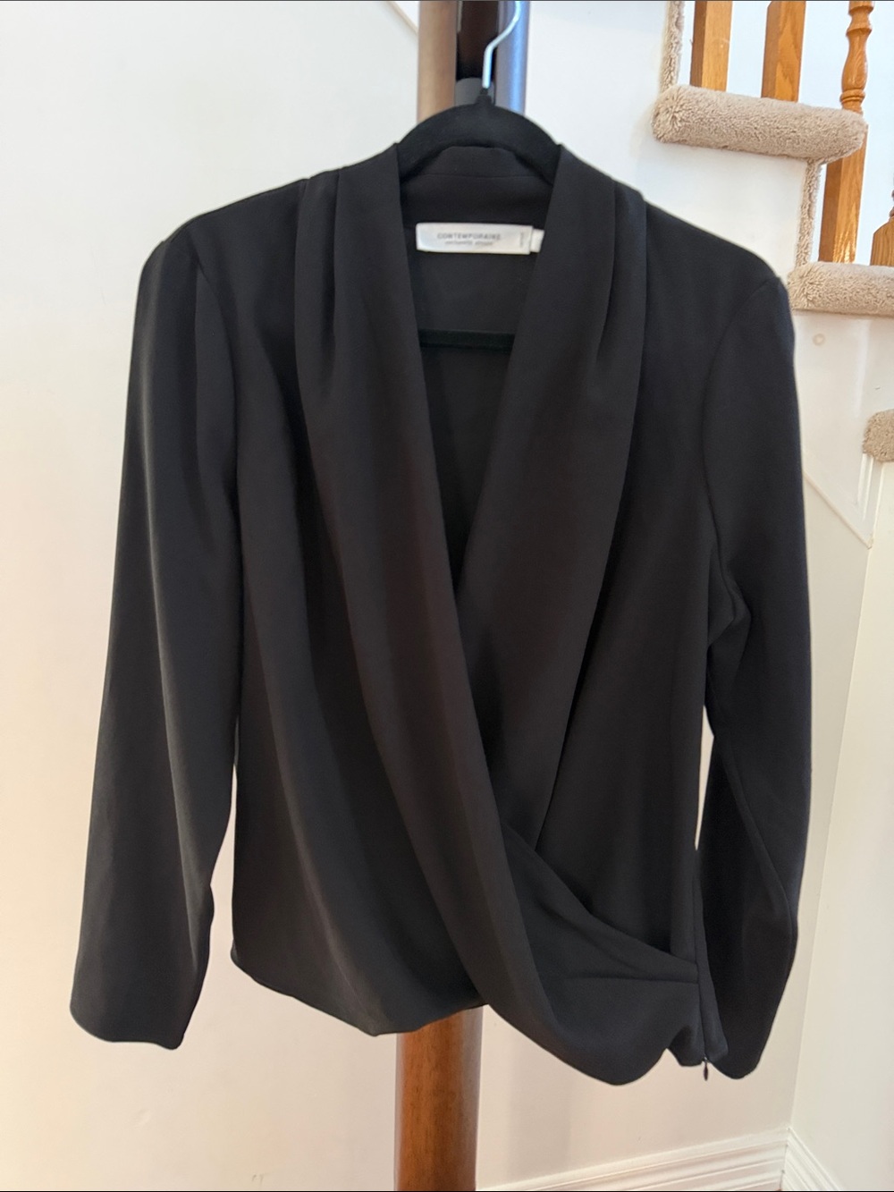 Contemporary Wrap-Front Black Women's Blouse